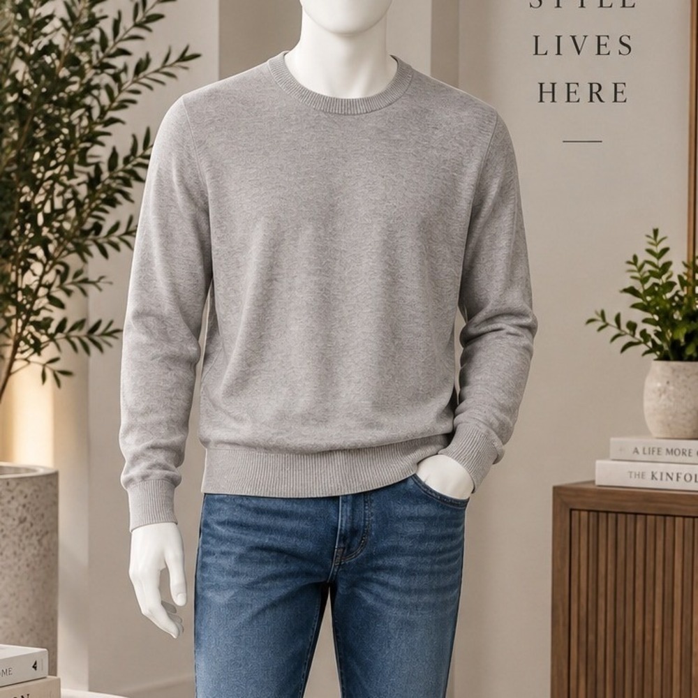 J.Crew Mens Sweater Heather Gray Cotton Crewneck AZ229 Size Medium